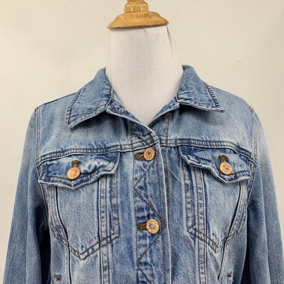 J Crew Jacket Womens M Medium Blue Jean Classic Denim Flap Pockets Cropped - Picture 3 of 13